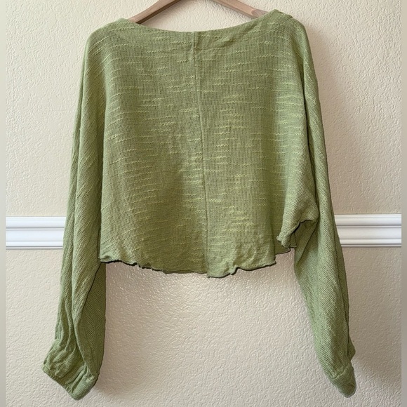 Free People 100% Cotton Relaxed Easy Weekend Top Green Casual Long Sleeve XS - Picture 3 of 9